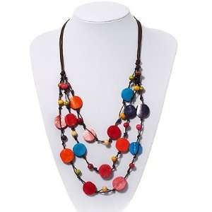  3 Strand Multicoloured Button Bead Cotton Cord Necklace 