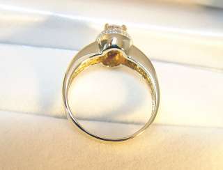 10K Yellow Gold Pink & White Topaz & 4 Diamond Ring  